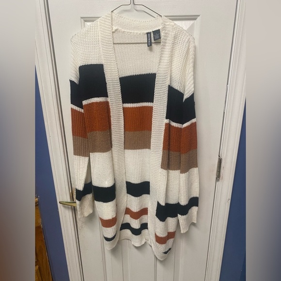 Striped Open Front Cardigan by KRISTIN NICOLE, Earth colors With Pockets L - Picture 1 of 8